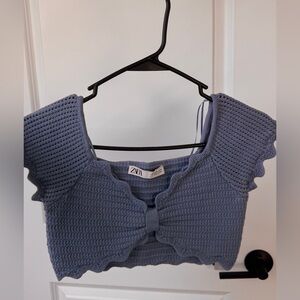 Zara Textured Blue Crop Top